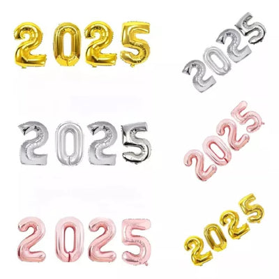Balão Bexiga Numero Metalizado 2025 Ano Novo Reveillon Prata Dourado Rose Gold