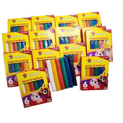 Kit 12 Massinha de Modelar + 12 Bolha de Sabão + 24 Cortador de Massinha + 12 Maletinha de Acrílico Lembrancinha