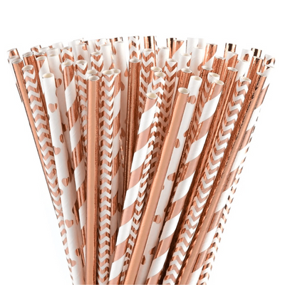 Canudo de Papel Rose Gold Metalizado Descartável Papel Decoração