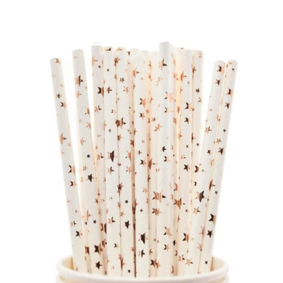 Canudo de Papel Rose Gold Metalizado Descartável Papel Decoração