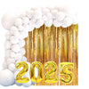 Kit Arco de Balão Bexiga Branco Ano Novo + Balão Numero Metalizado 2025 Decoração Festa