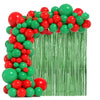 Kit Arco de Balão Natal Vermelho Verde + 1 Cortina Fita Metalizada Decoração Festa
