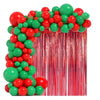 Kit Arco de Balão Natal Vermelho Verde + 1 Cortina Fita Metalizada Decoração Festa