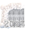 Kit Arco de Balão Bexiga Branco Ano Novo + Balão Numero Metalizado 2025 Decoração Festa