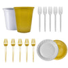 Kit 150 Itens Descartaveis 50 Pratinho + 50 Garfinho + 50 Copo Descartavel Ano Novo Natal Decoração