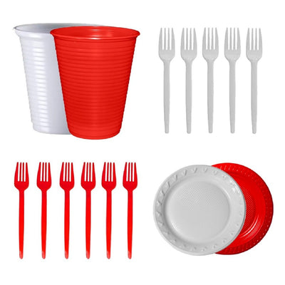 Kit 150 Itens Descartaveis 50 Pratinho + 50 Garfinho + 50 Copo Descartavel Ano Novo Natal Decoração