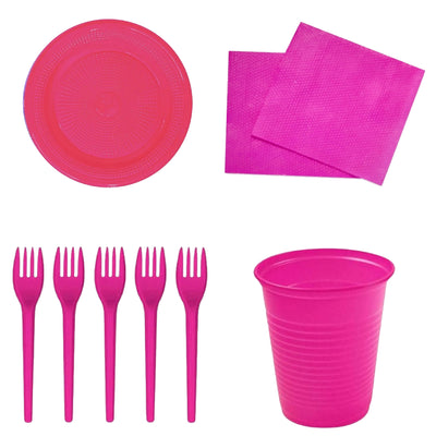 Kit Festa 200 Itens Descartáveis 50 Copo + 50 Garfinho + 50 Guardanapo + 50 Pratinho