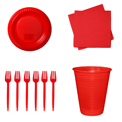 Kit Festa 200 Itens Descartáveis 50 Copo + 50 Garfinho + 50 Guardanapo + 50 Pratinho