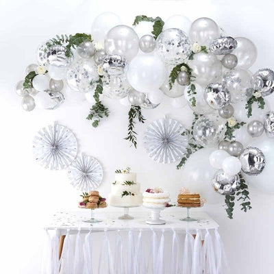 50 Balão Branco 9 Pol + 10 Balão Cristal + Confete Prata Ano Novo