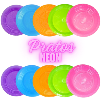 10 Prato Pratinho Plástico Neon - Brilha na Luz Negra Descartável