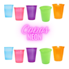 50 Copo Neon - Brilha Luz Negra Descartável Plástico 200 Ml