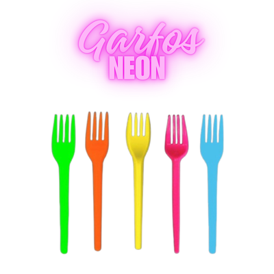 50 Garfinho Neon - Plástico Descartável Brilha Luz Negra Garfo