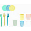 Kit 150 Itens Festa 50 Garfinho + 50 Pratinho + 50 Copo Descartaveis Candy Color