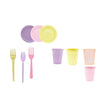 Kit 150 Itens Festa 50 Garfinho + 50 Pratinho + 50 Copo Descartaveis Candy Color