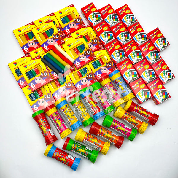 35 Cx Massinha Modelar + 35 Bolha Sabão + 35 Cortador Molde Forminha Kit Festa Lembrancinha