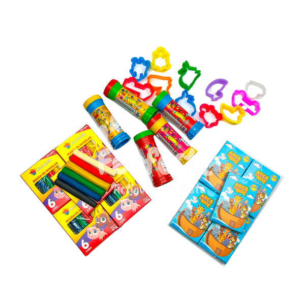 5 Cx Massinha de Modelar + 5 Bolha Sabão + 10 Corta Molde + 5 Jogo Memoria Kit Festa Infantil