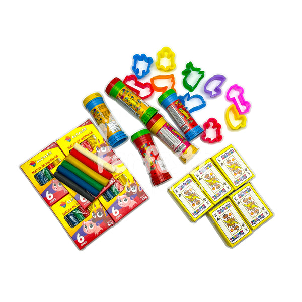 5 Cx Massinha de Modelar + 5 Bolha Sabão + 10 Corta Molde + 5 Jogo Memoria Kit Festa Infantil