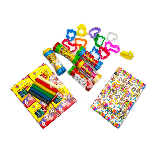 5 Cx Massinha de Modelar + 5 Bolha Sabão + 10 Corta Molde + 5 Jogo Memoria Kit Festa Infantil