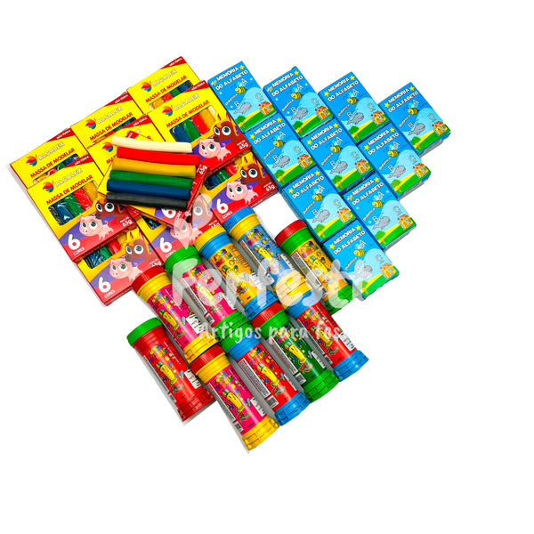 10 Massinha de Modelar + 10 Bolha Sabão + 10 Jogo Memoria Infantil Kit Festa Lembrancinha