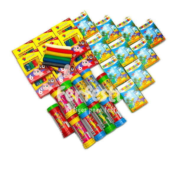 10 Massinha de Modelar + 10 Bolha Sabão + 10 Jogo Memoria Infantil Kit Festa Lembrancinha