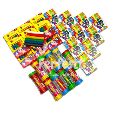 10 Massinha de Modelar + 10 Bolha Sabão + 10 Jogo Memoria Infantil Kit Festa Lembrancinha