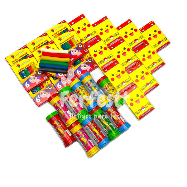 10 Massinha de Modelar + 10 Bolha Sabão + 10 Jogo Memoria Infantil Kit Festa Lembrancinha
