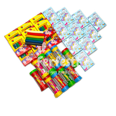 10 Massinha de Modelar + 10 Bolha Sabão + 10 Jogo Memoria Infantil Kit Festa Lembrancinha