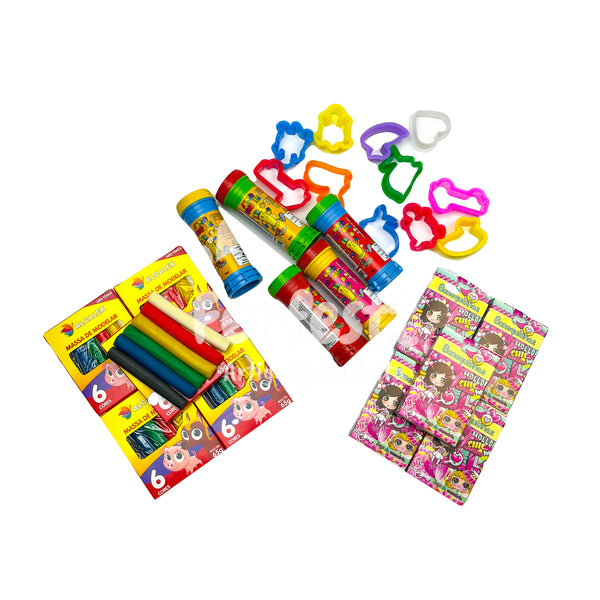 10 Massinha de Modelar + 10 Bolha Sabão + 10 Jogo Memoria Infantil Kit Festa Lembrancinha