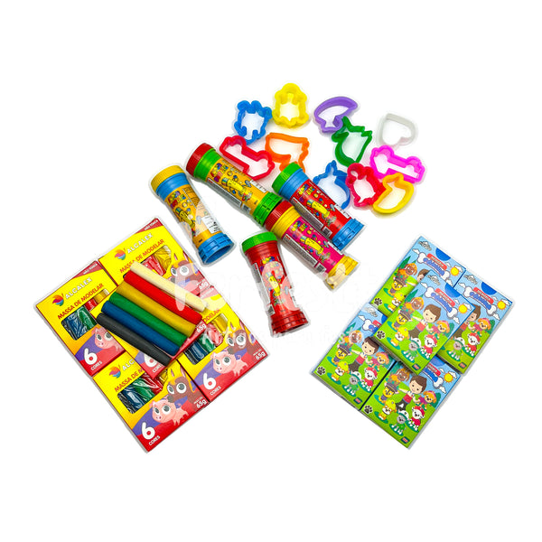 10 Massinha de Modelar + 10 Bolha Sabão + 10 Jogo Memoria Infantil Kit Festa Lembrancinha
