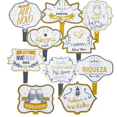 10 Plaquinha Divertida Ano Novo Reveillon Decoração