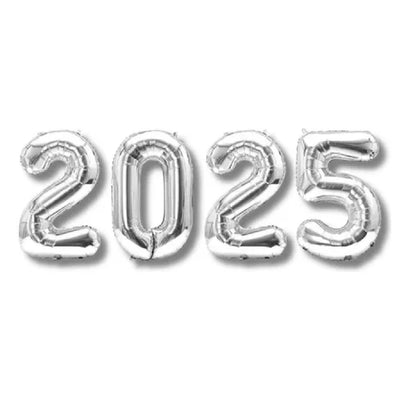 Kit Arco de Balão Bexiga Branco Ano Novo + Balão Numero Metalizado 2025 Decoração Festa