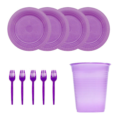 150 Itens Neon - Pratinho + Copo + Garfinho Descartável Brilha Luz Negra