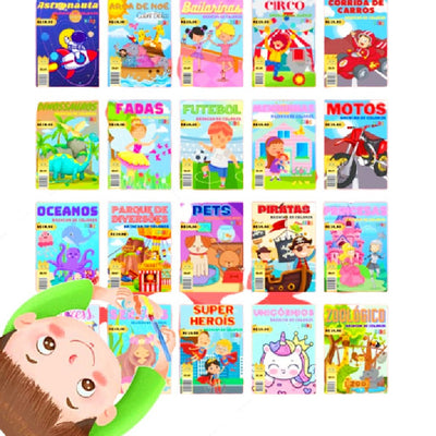 Kit 35 Livrinho Revistinha Colorir Pintar + 35 Cx Giz de Cera Kit Festa Lembrancinha Infantil
