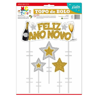 Topo de Bolo Ano Novo Reveillon Decoração Festa