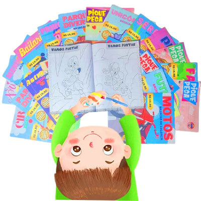 Kit 35 Livrinho Revistinha Colorir Pintar + 35 Cx Giz de Cera Kit Festa Lembrancinha Infantil
