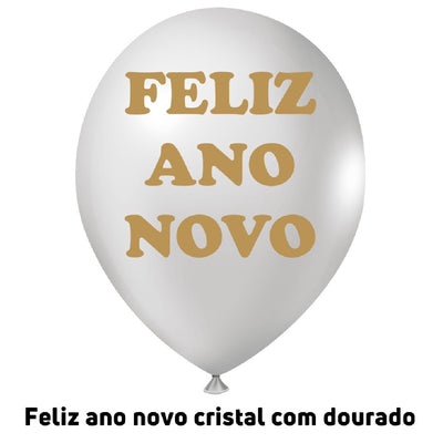 25 Unid Balão Bexiga Cristal Transparente Feliz Ano novo 2022 escrita Dourado 9 Pol Festa