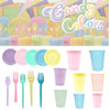 Kit 150 Itens Festa 50 Garfinho + 50 Pratinho + 50 Copo Descartaveis Candy Color