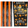 Cortina Metalizada Fita Quadradinho Slimmer Hall Franja Halloween Laranja Preto