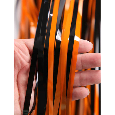 Cortina Metalizada Fita Quadradinho Slimmer Hall Franja Halloween Laranja Preto