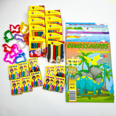 10 Massinha Modelar + 10 Giz de Cera + 10 Molde + 10 Colorir p/ Kit Festa Lembrancinha Infantil