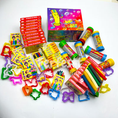 20 Massinha de Modelar + 20 Bolha Sabão + 20 Cortador Molde + 20 Giz de Cera p/ Kit Festa Lembrancinha Infantil