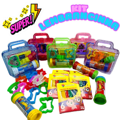 Kit 12 Massinha de Modelar + 12 Bolha de Sabão + 24 Cortador de Massinha + 12 Maletinha de Acrílico Lembrancinha